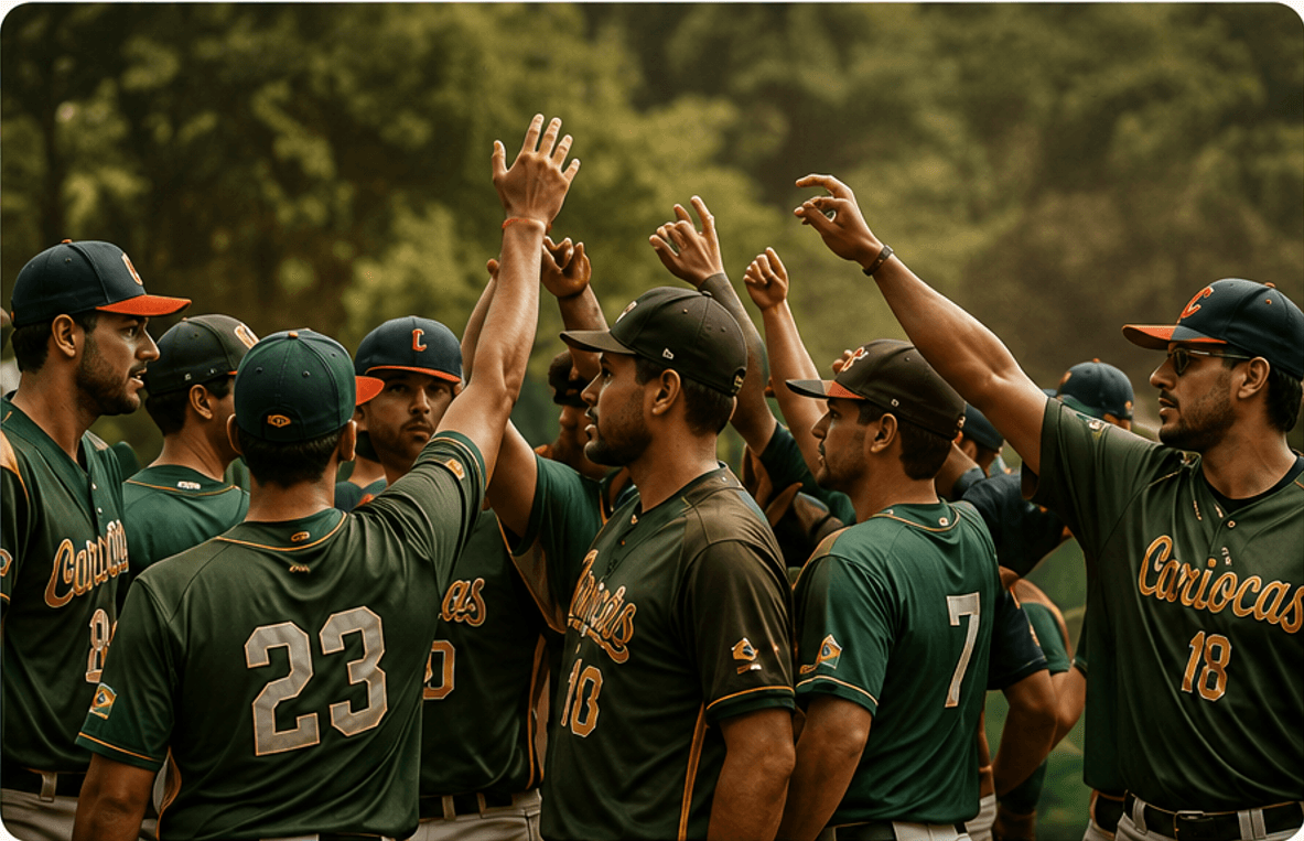Atletas de beisebol reunidos
